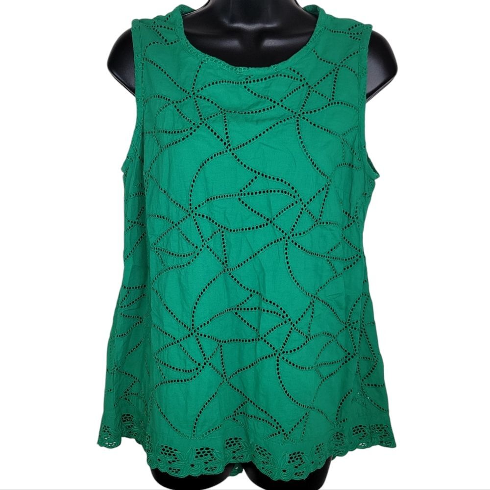 Cabi Gemma Green Embroidered Eyelet Lace Hi Low Tank Top Blouse #5036 Size Small
